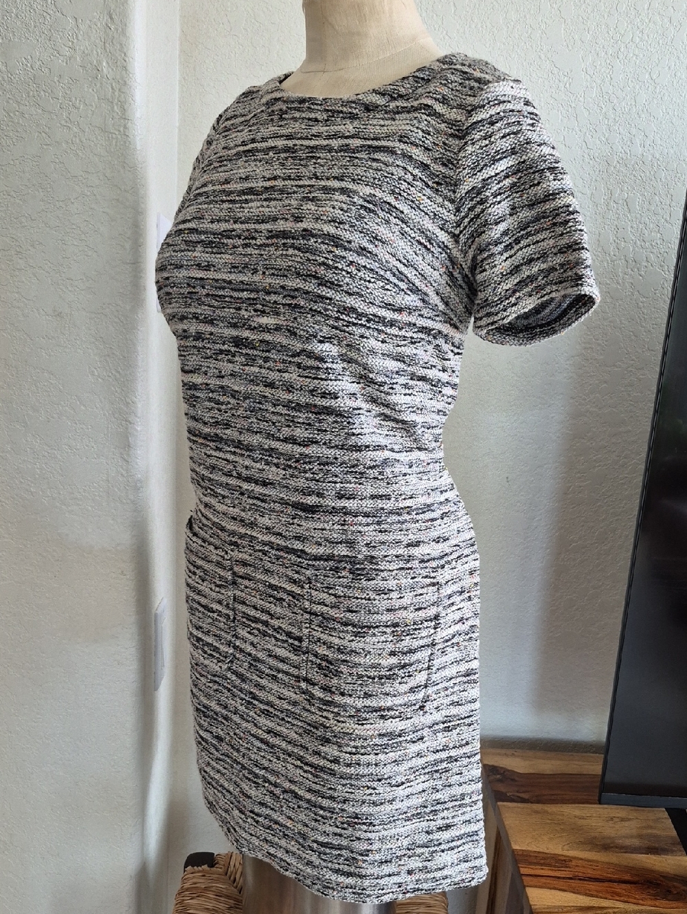 Loft Short Sleeve,Tweed Cotton Blend Dress with front pockets